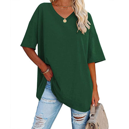 Dames V-hals T-shirt Losse Fit Basis Top
