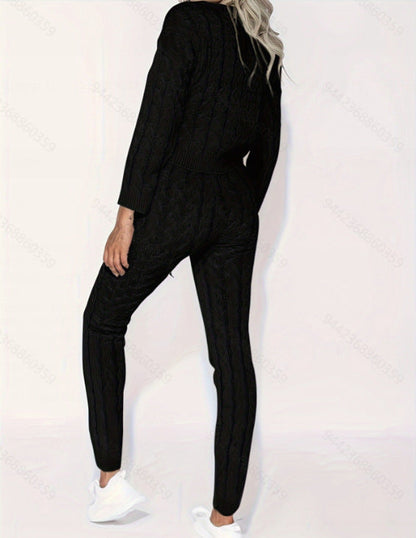 Dames Lounge Set Warm Kabel Patroon Legging en Top