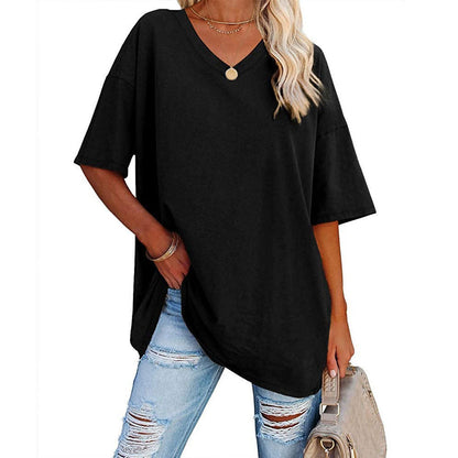 Dames V-hals T-shirt Losse Fit Basis Top