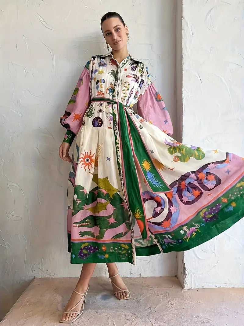 Maxi-jurk met Abstracte Print Vrouwelijk Design