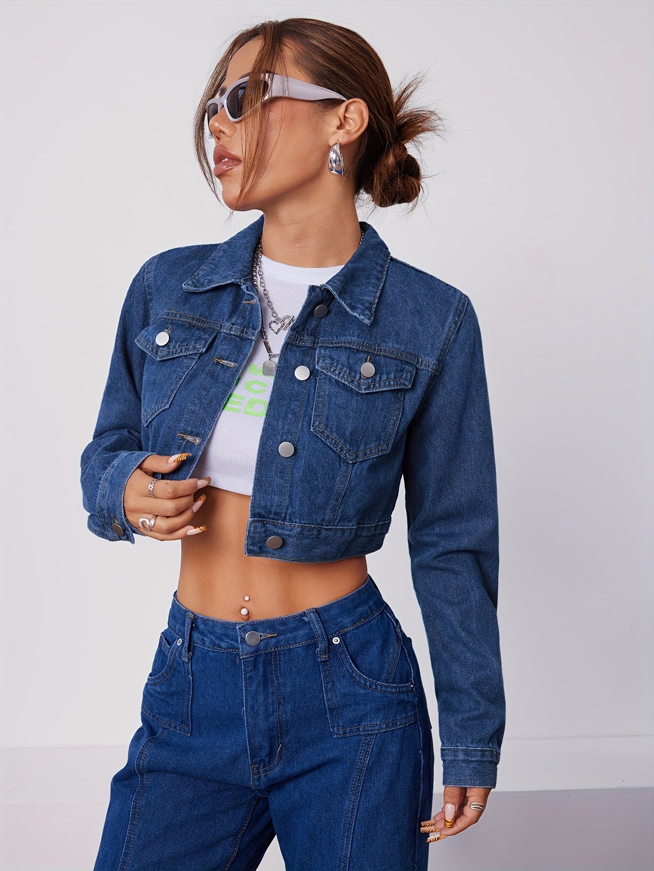 Klassiek Kort Lederen Spijkerjack Blauw Vintage Stijl