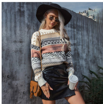 Dames Trui Warm Gebreid Aztec Print Rensy