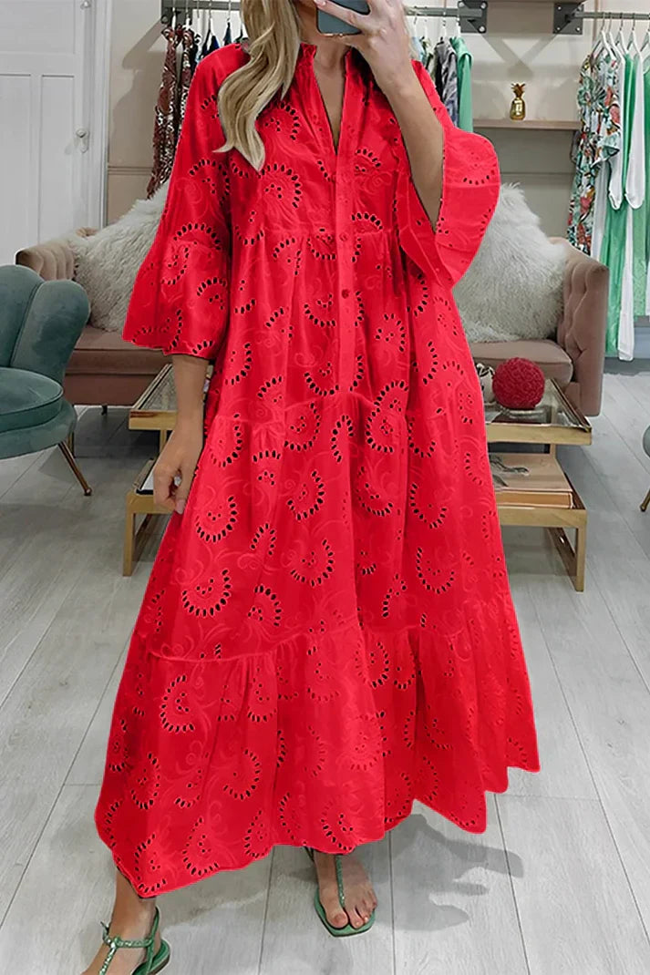 Jurk met Geborduurde Oogjes Elegante Vrouwelijke Zomerjurk