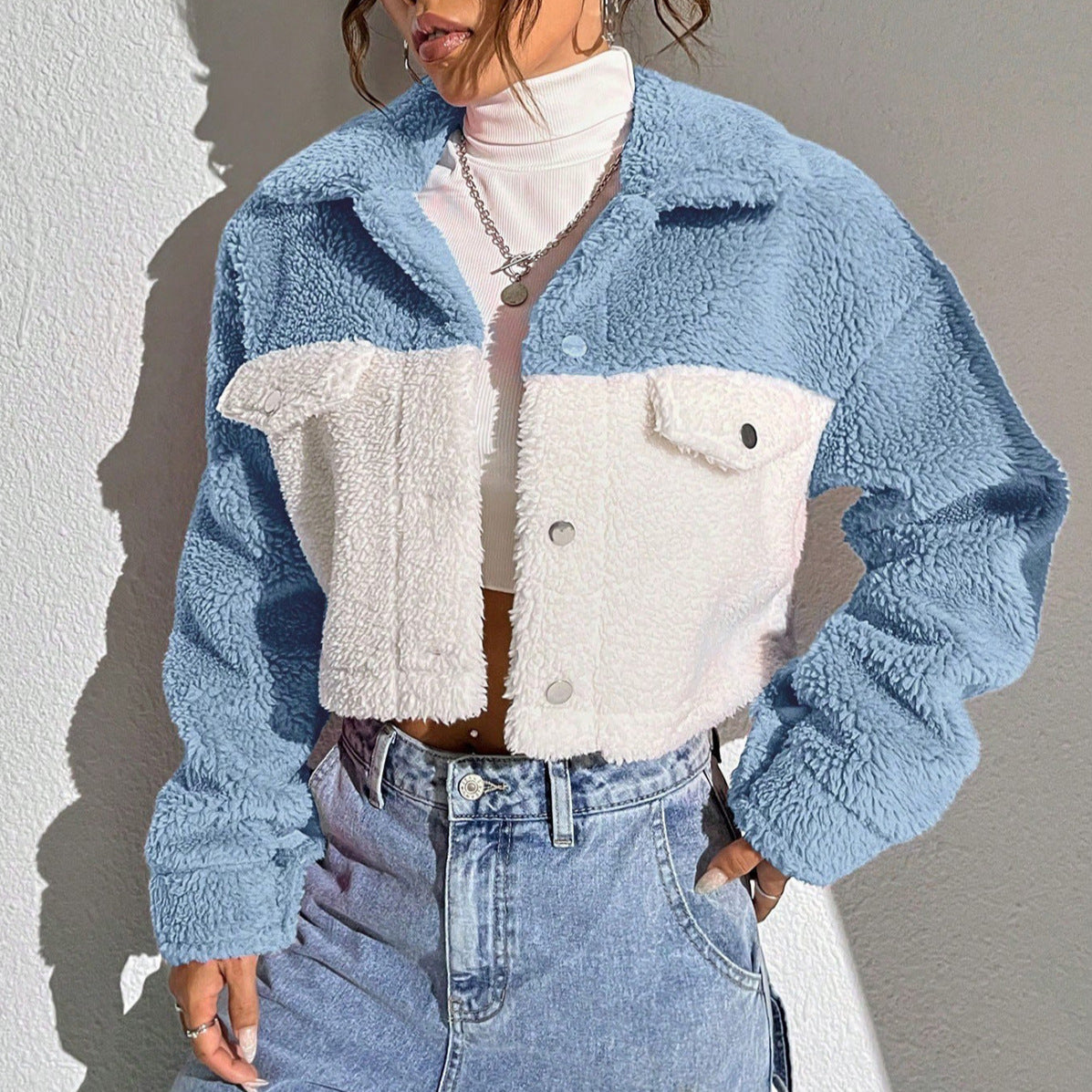 Dames Teddyjas met Kraag en Contrasterende Kleuren