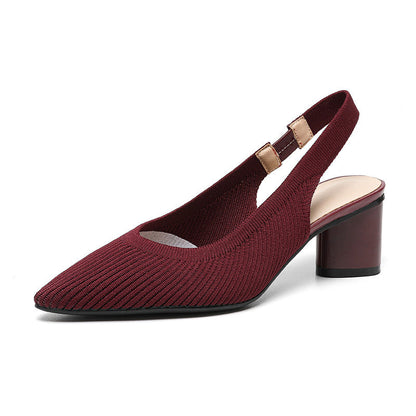 Slingback Hakken Puntige Neus Blokhak voor Vrouw