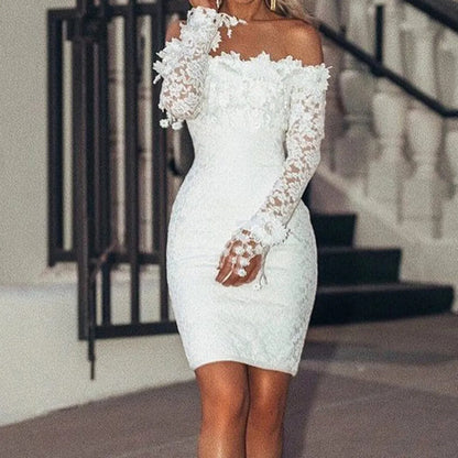 Midi Jurk Wit Kanten Off-Shoulder Vrouwelijke Zomerjurk
