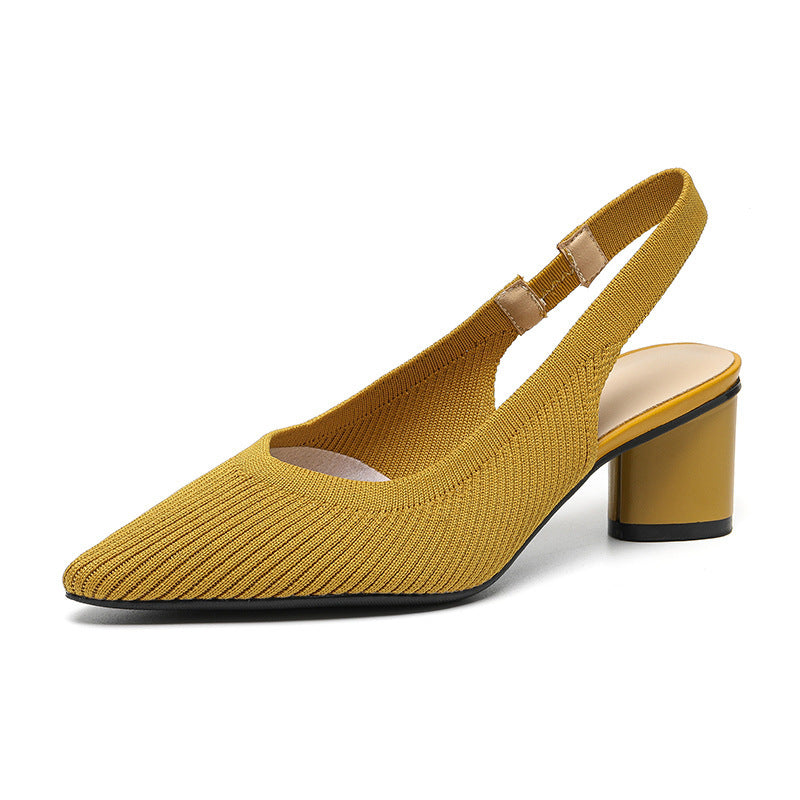 Slingback Hakken Puntige Neus Blokhak voor Vrouw