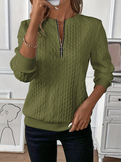 Dames Sweater Top met Rits en Kabel Patroon