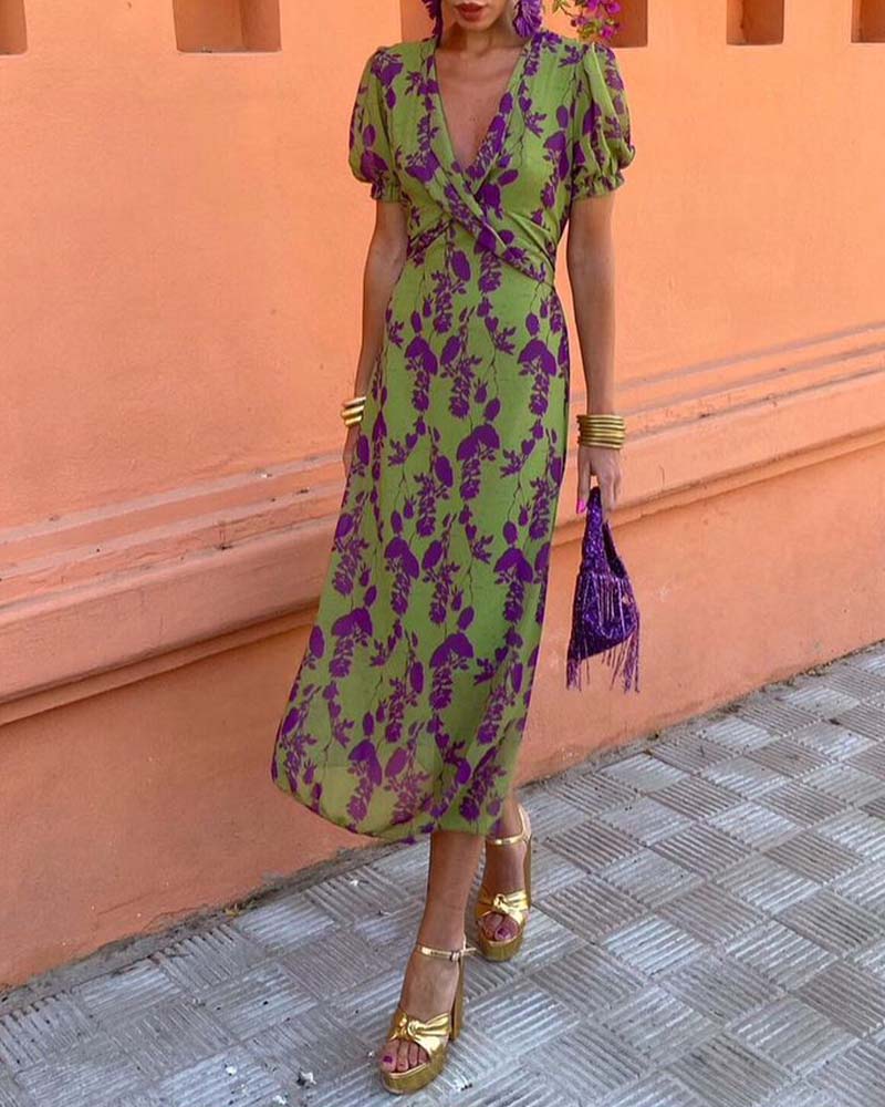 Lente Jurk Katoenmix Bladerenpatroon Zomerjurk Elegant
