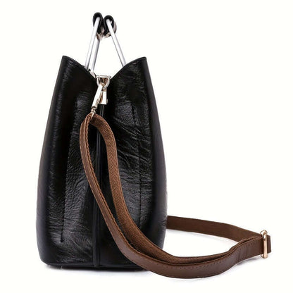 Elegante Twee-Kleurige Leren Handtas voor Dames