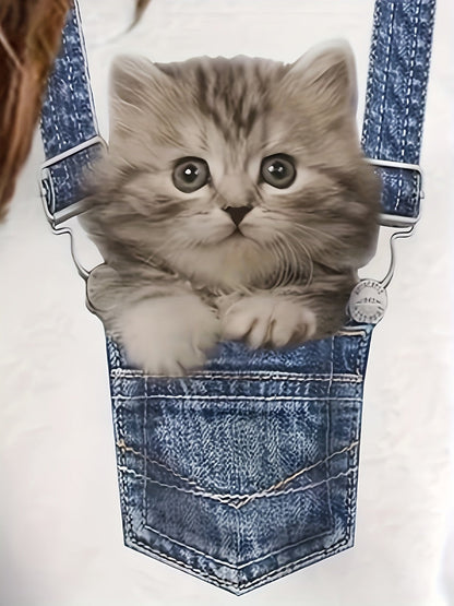 Kattent-shirt met Trendy Print en Pastelkleuren
