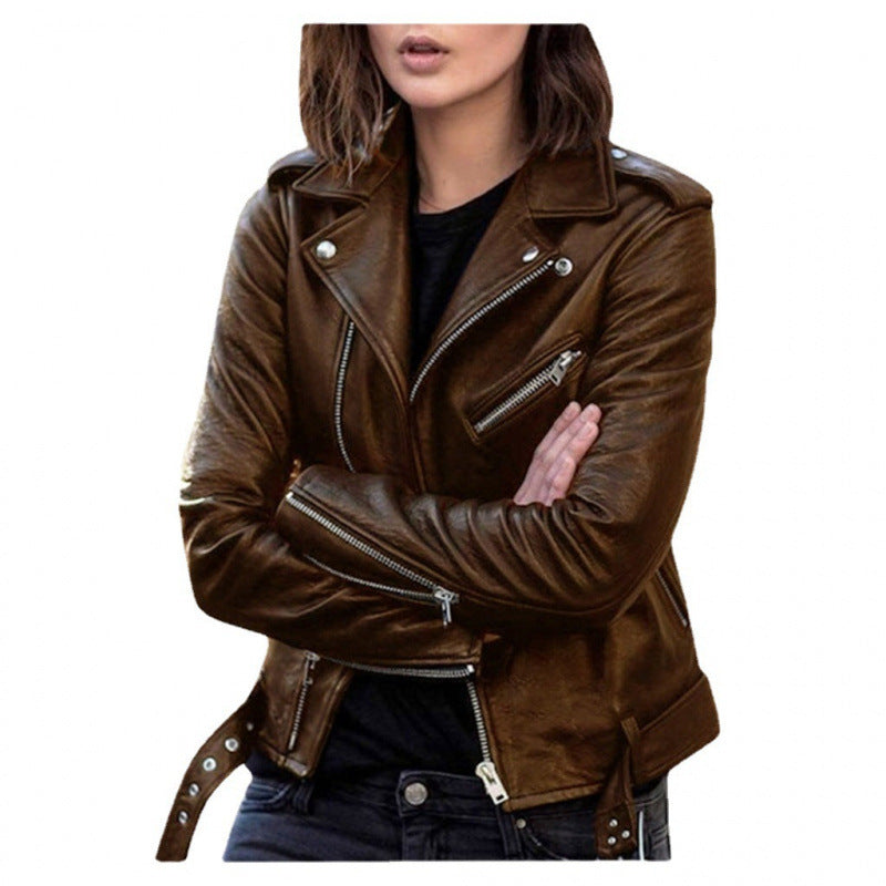 Dames Biker Jas van PU Leder Look Trendy en Stijlvol