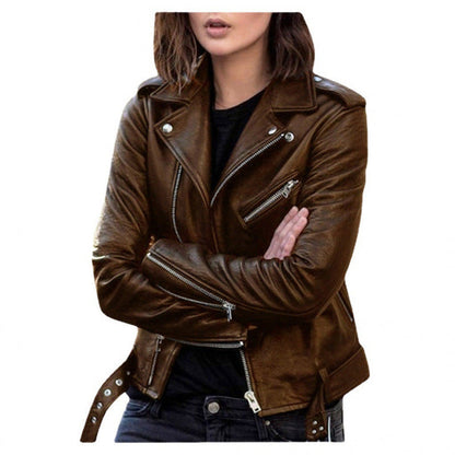 Dames Biker Jas van PU Leder Look Trendy en Stijlvol