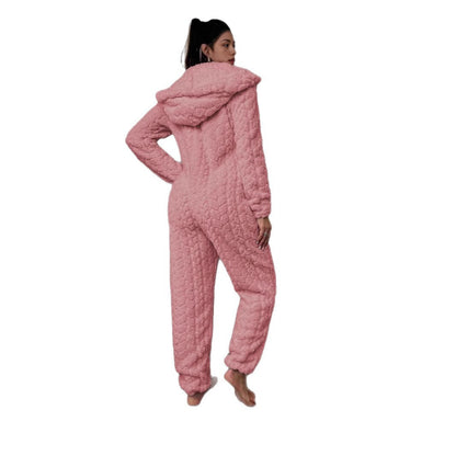 Dames Fleece Onesie met Capuchon en Kabel Patroon Warm en Zacht