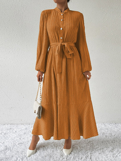 Vrouwelijke Jurk met Lange Mouwen en Taille Accent