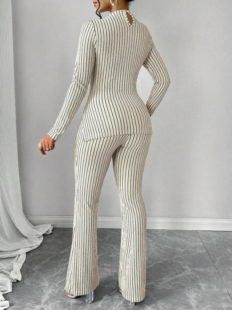 Dames Trui en Broek Set Elegante Col Trui met Flare Broek