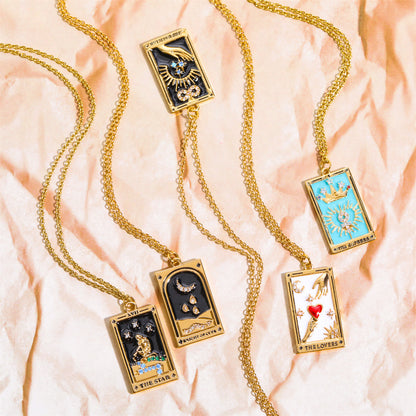 Gouden Tarot Oorhanger Druppel Ketting Zirkonia