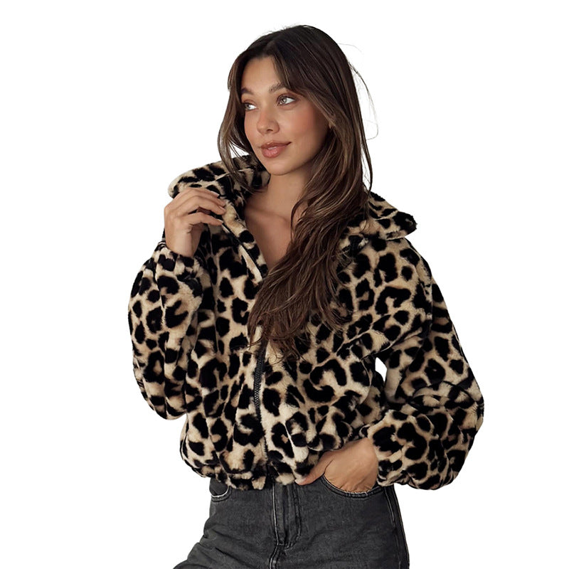 Dames Faux Fur Jas Kort Leopard Stijlvol