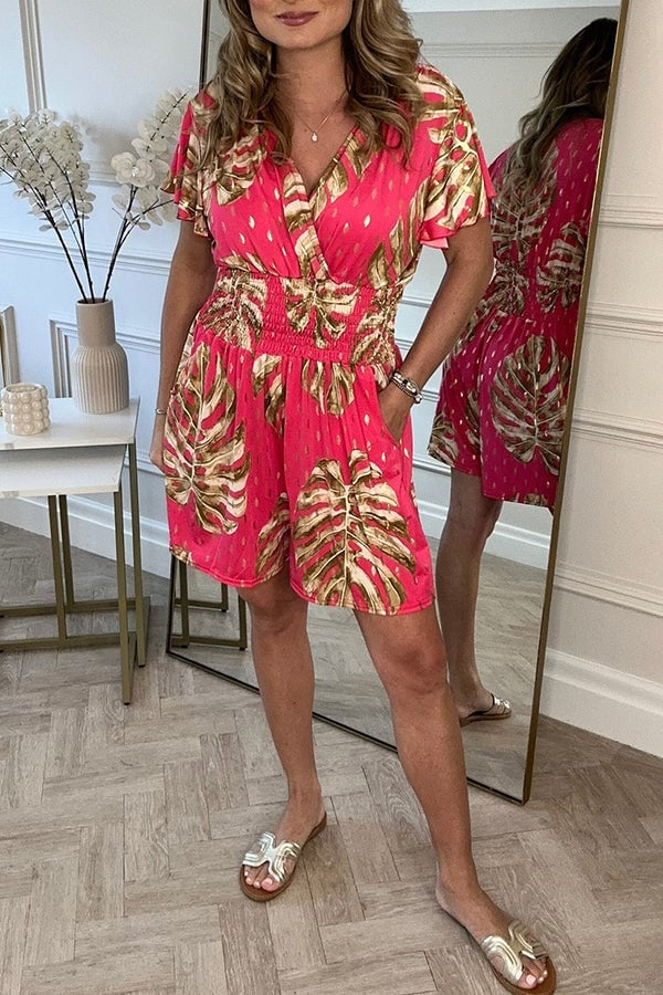Zomerjurk Tropische Print Smok Taille Luchtig en Casual