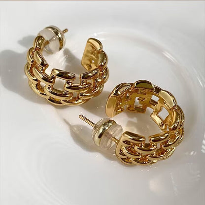 Gouden Oorknoppen voor Dames met Schakel Detail