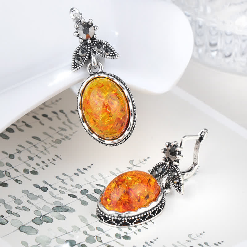 Retro Oorbellen Bloemen Amber Vintage Stijl