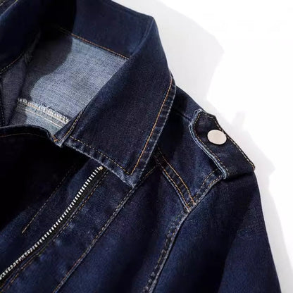 Dames Biker Jas Slim Fit Denim Met Stoere Details