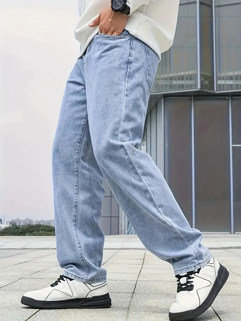 Heren Jeans Losse Pasvorm Comfortabele Zittende Broek