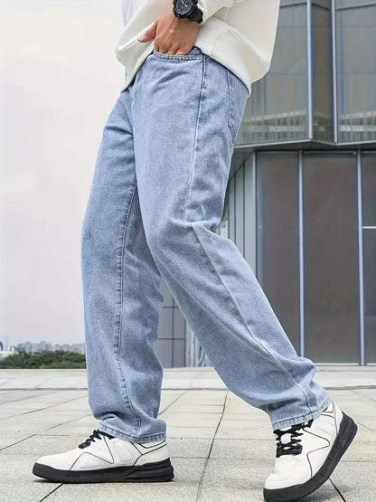 Heren Jeans Losse Pasvorm Comfortabele Zittende Broek