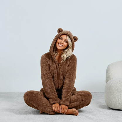 Dames Teddy Onesie met Beren Oortjes Zacht en Comfortabel