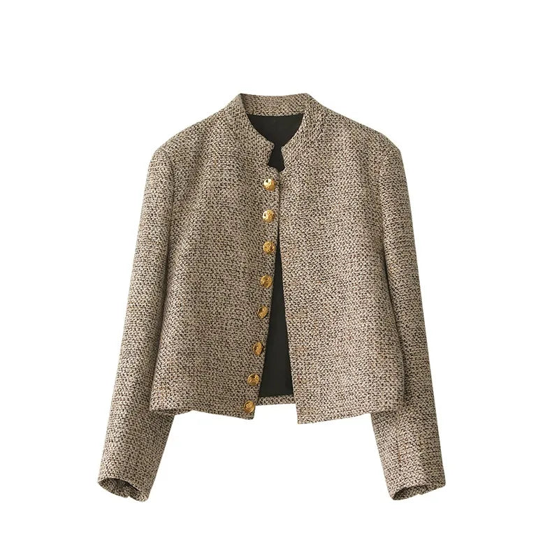 Vest met Lange Mouwen Khaki Knoopsluiting Dames