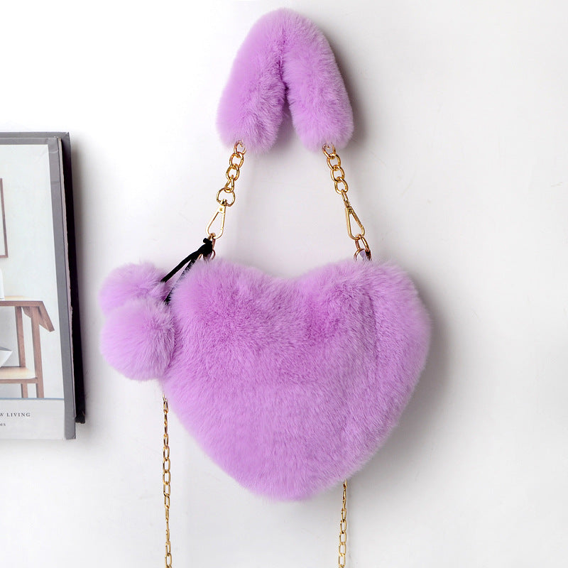 Dames Plush Handtas Hartvorm Met Ketting Detail