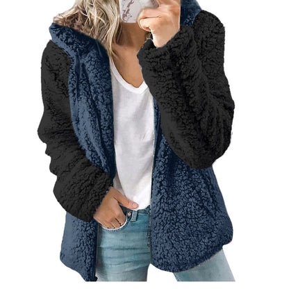 Dames Fleece Vest Zacht met Capuchon en Contrasterende Mouwen
