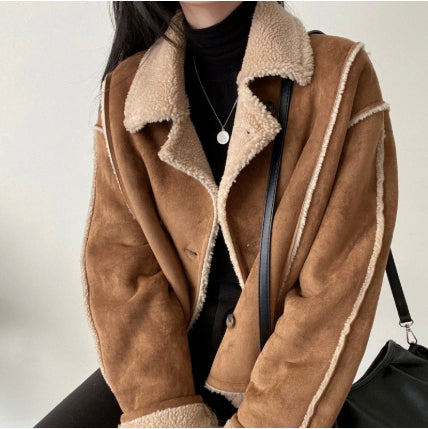 Dames Teddy Jas Shearling Leren Jas Warm en Stijlvol