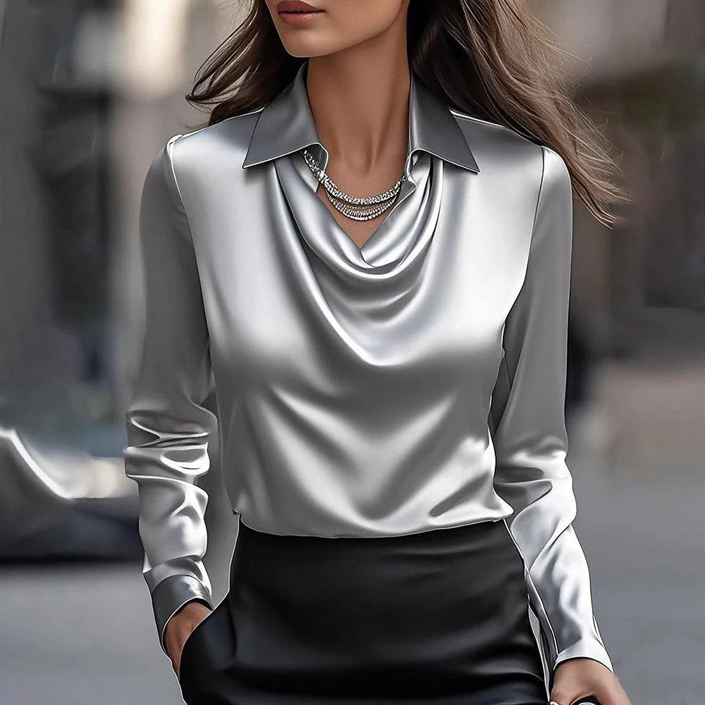 Dames Blouse Satijnen Look Trendy met V-Waterval Hals