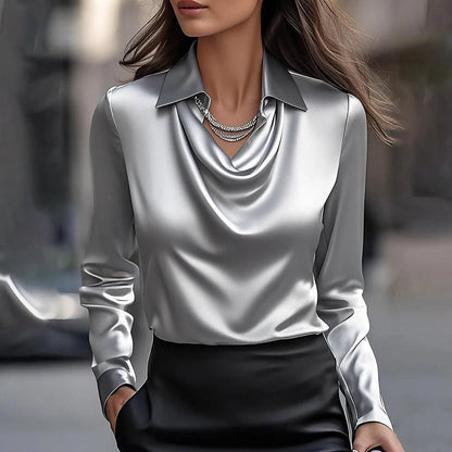 Dames Blouse Satijnen Look Trendy met V-Waterval Hals