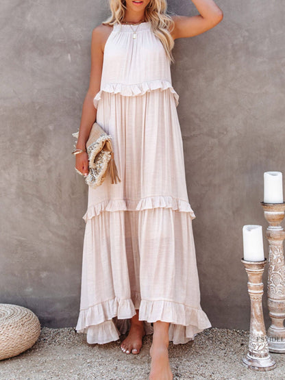 Gina | Maxi abito senza maniche con rouches