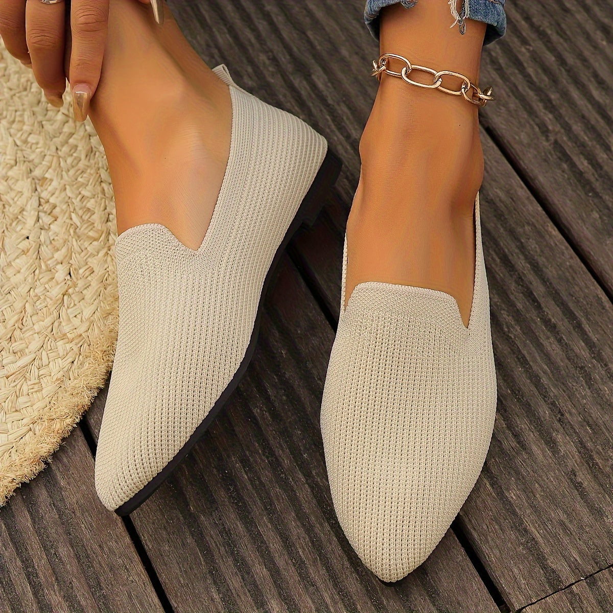 Dames Loafers Gebreide Platte Schoenen Comfortabel