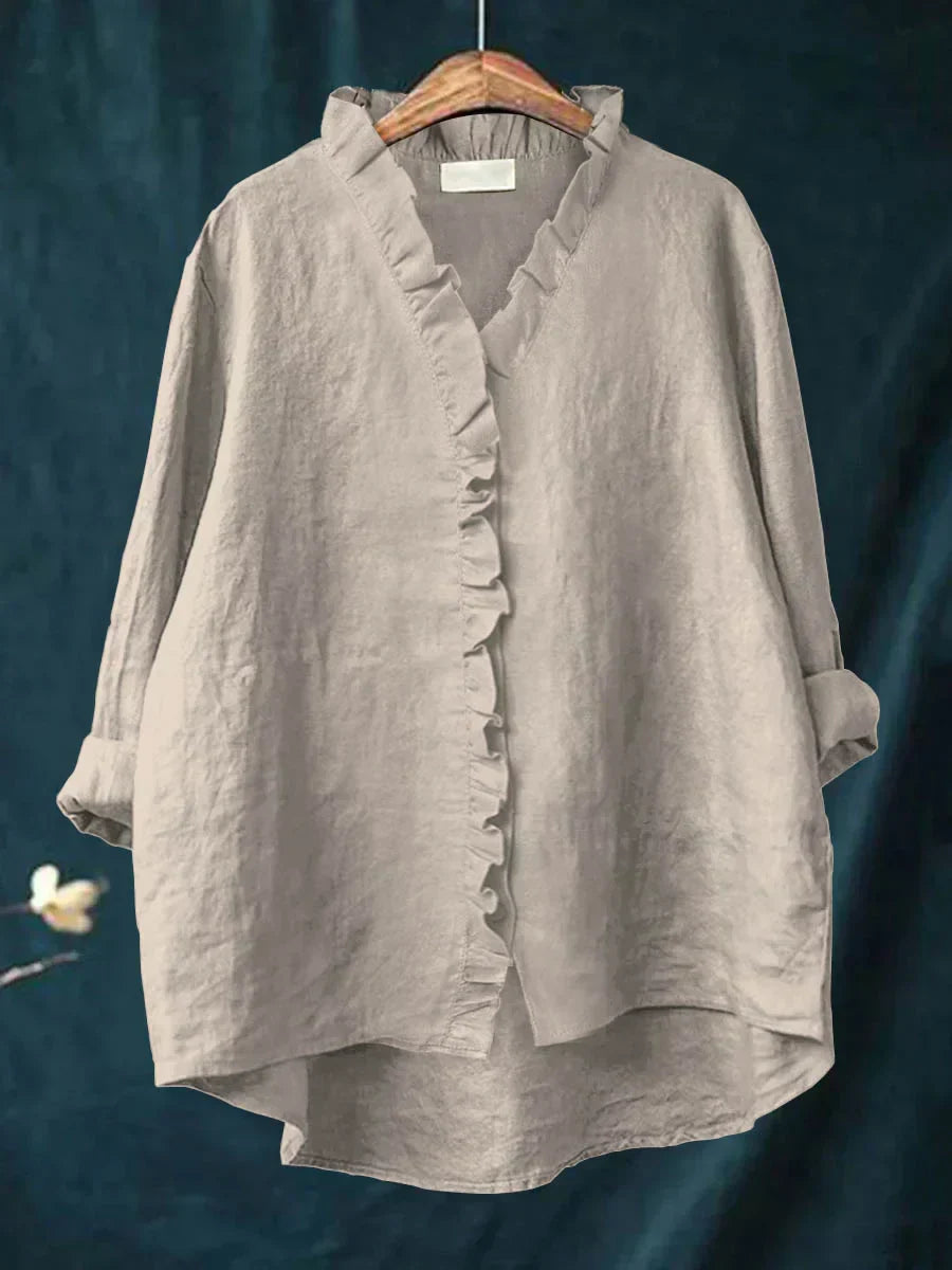 Dames Blouse Katoen Linnen Casual Met Ruches
