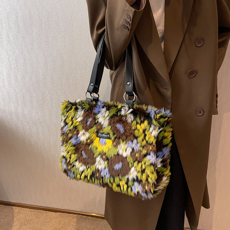 Dames Schoudertas Bloemenprint Zachte Pluche Tas