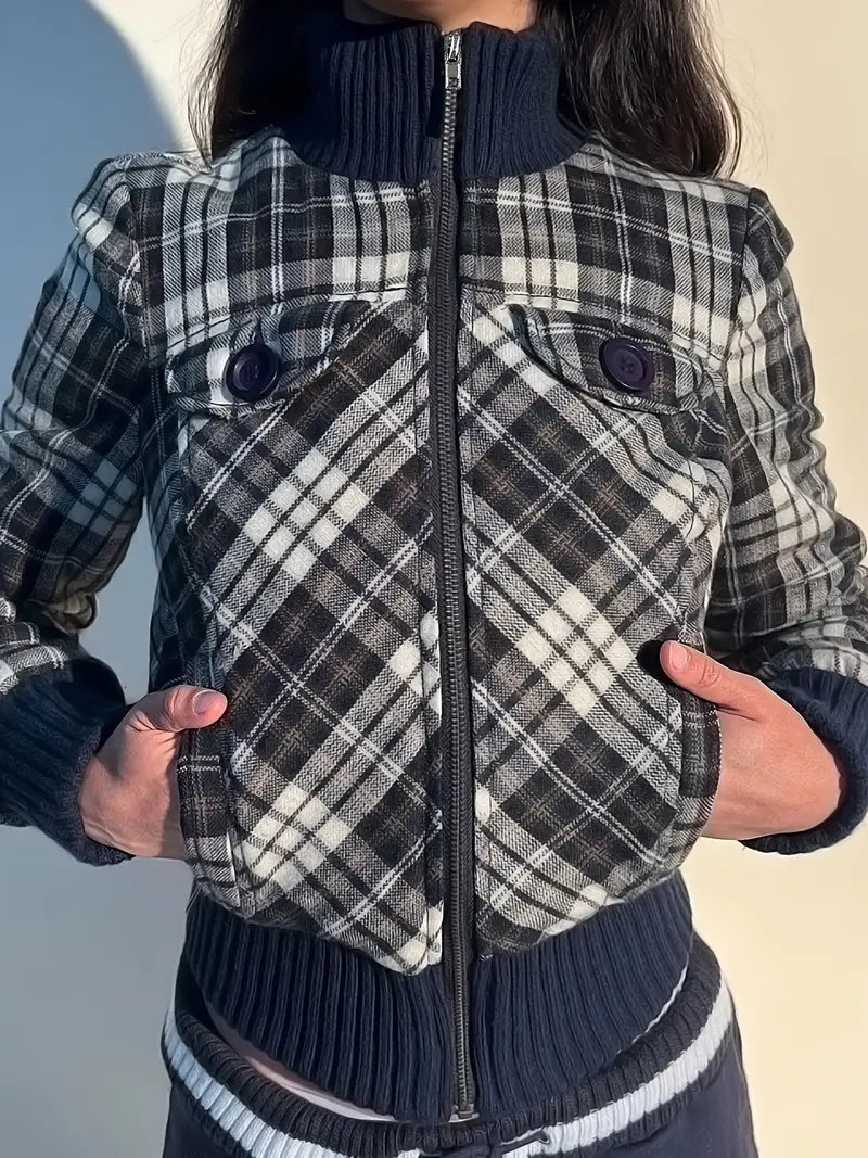 Geruite Cropped Jas voor Vrouw met Alexa Stijl