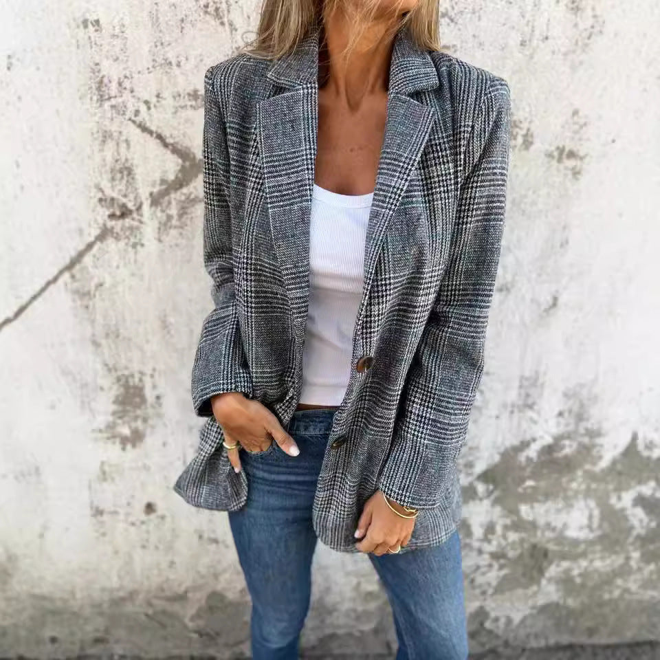 Dames Blazer Geruit Elegante Trendy Jasje