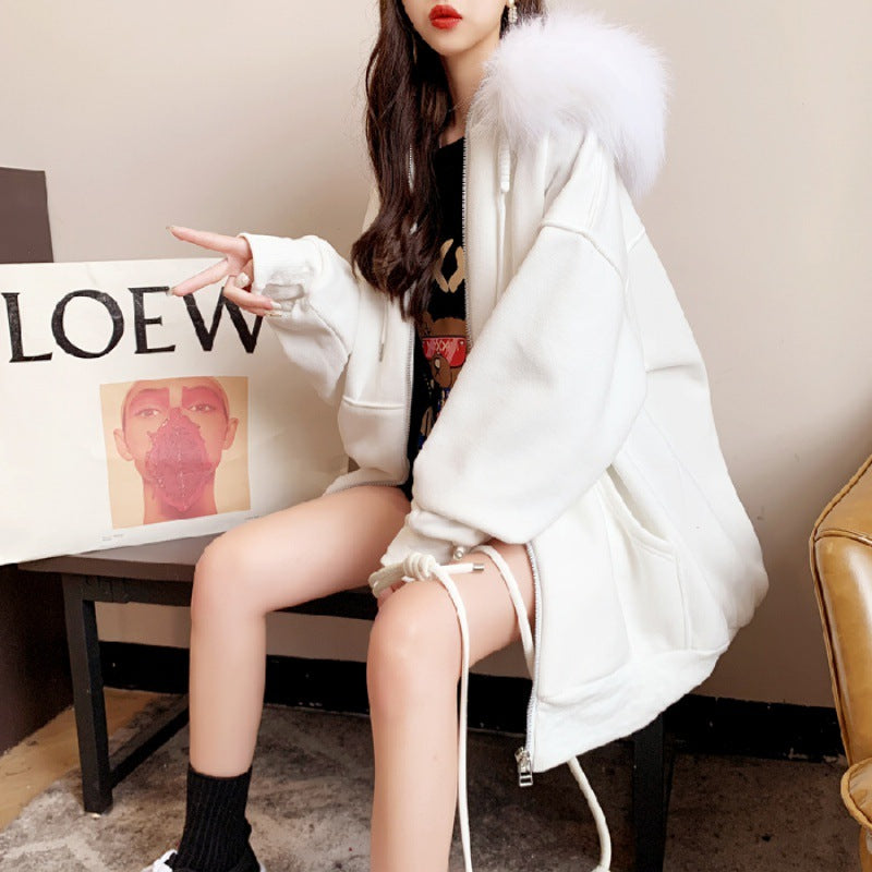 Dames Hoodie Oversized met Rits en Zachte Kraag