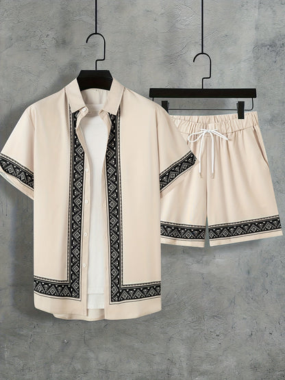 Heren Zomer Set - Tweedelig Casual Shirt en Shorts Boho Stijl