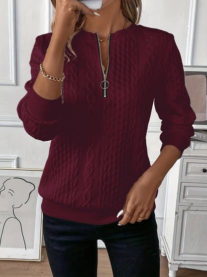 Dames Sweater Top met Rits en Kabel Patroon