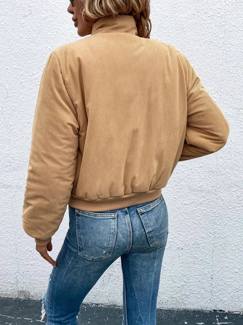 Corduroy Jas voor Vrouw met Rits en Knoopsluiting