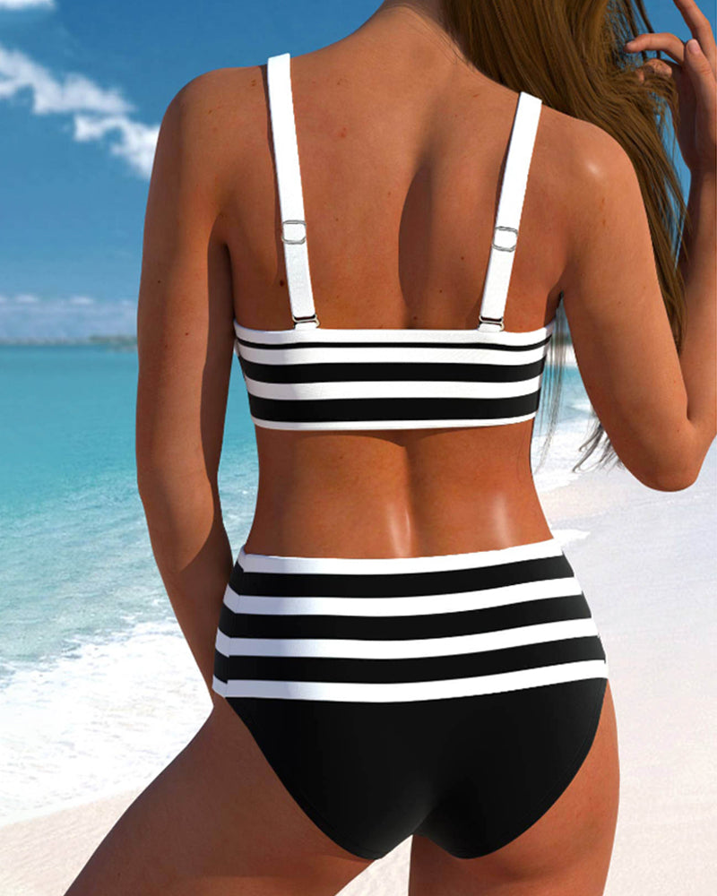 Dames Bikini Hoge Taille Gestreept Elastisch