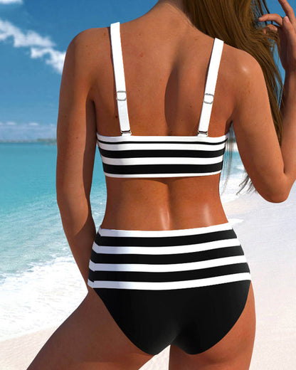 Dames Bikini Hoge Taille Gestreept Elastisch