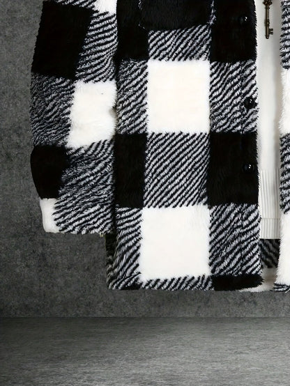 Heren Fleece Jas Zwart Wit Geruit Warm - Riley