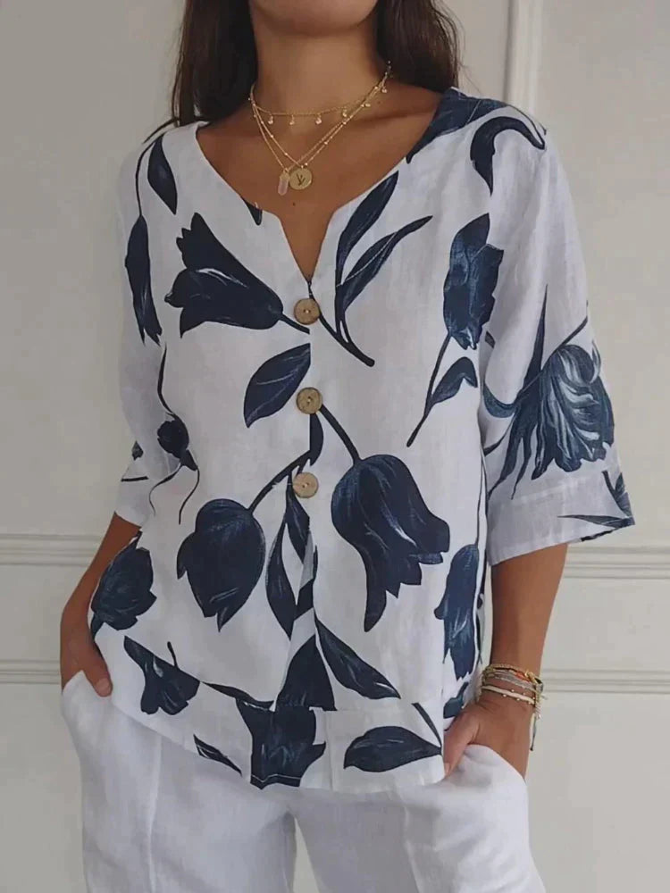 Vrouwelijke Blouse met V-hals Modieus Design - Mode Vibes