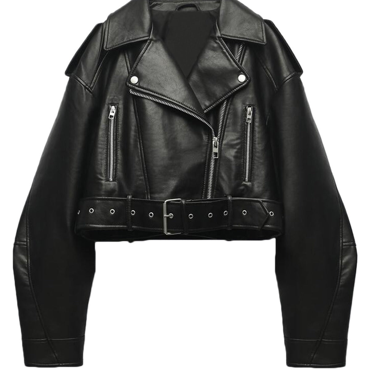 Dames Bikerjas Kort Leder Trendy Model